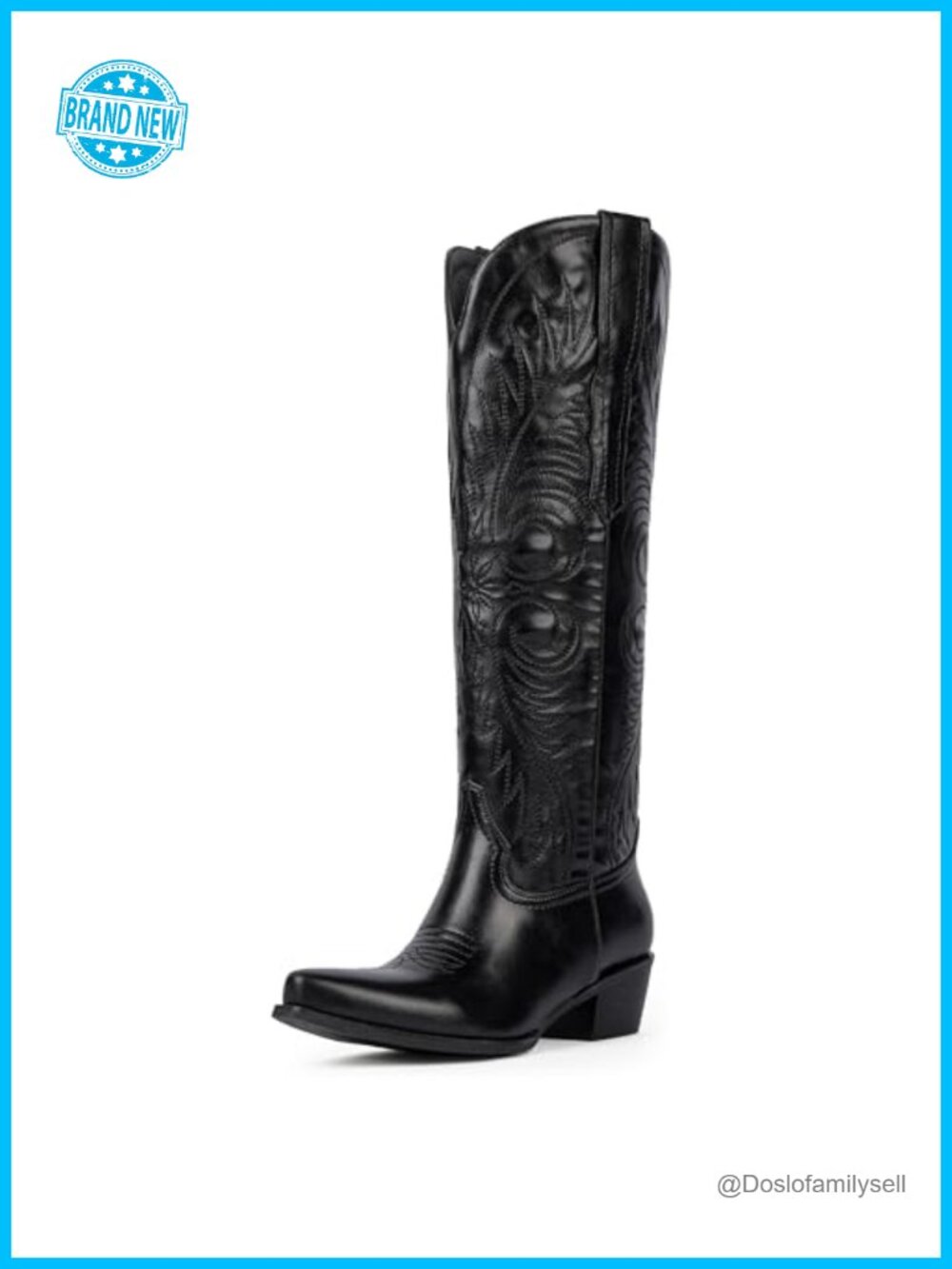 Women's Embroidered Knee High Cowboy Boots Faux Leather Western Boots